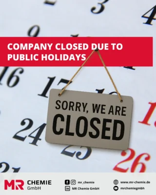 📢 Public Holiday Notice

Please note that MR Chemie will be closed on the following days due to public holidays:

📅 Thursday, May 29, 2025 – Ascension Day
📅 Monday, June 9, 2025 – Whit Monday
📅 Thursday, June 19, 2025 – Corpus Christi

No shipping or customer service will be available on these dates.
To avoid delays, please plan your orders accordingly.
We'll be back for you on the next working day as usual.

Thank you for your understanding!
__________

📢 Feiertagshinweis

Bitte beachtet, dass MR Chemie an folgenden Feiertagen geschlossen bleibt:

📅 Donnerstag, 29. Mai 2025 – Christi Himmelfahrt
📅 Montag, 09. Juni 2025 – Pfingstmontag
📅 Donnerstag, 19. Juni 2025 – Fronleichnam

An diesen Tagen findet kein Versand statt und unser Kundenservice ist nicht erreichbar.
Bitte plant rechtzeitig, damit eure Abläufe reibungslos bleiben.
Ab dem jeweils folgenden Werktag sind wir wie gewohnt wieder für euch da.

Vielen Dank für euer Verständnis!

#mrchemie #reflecon #publicholiday #comayclosed #importantnote