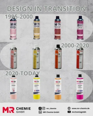 Design in Transition – our products through the years

From the 90s to today: Over the years, our spray cans have not only impressed with their technical features, but have also evolved visually.
What has never changed? The proven MR quality – reliable for decades.

💬 Which design do you like best – nostalgic, classic, or modern?
__________

Design im Wandel – unsere Produkte im Wandel der Zeit

Von den 90ern bis heute: Unsere Spraydosen haben im Laufe der Jahre nicht nur technisch überzeugt, sondern sich auch optisch weiterentwickelt.
Was sich nie geändert hat? Die bewährte MR Qualität – zuverlässig seit Jahrzehnten.

💬 Welches Design gefällt euch am besten – nostalgisch, klassisch oder modern?

#mrchemie #designtransition #mrquality #aerosolcans
