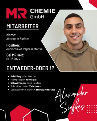 Today we’d like to introduce Alex: full of energy, a thirst for adventure, and always ready for new challenges ⚡️🌍

If Alex could choose a world record, it would be obvious: the highest jump ever – from a spot higher than any human has dared before. The thrill, the preparation, and that moment of jumping would be the ultimate adventure for him 🚀

His chosen superpower? Mind reading – not to snoop, but to instantly understand what customers want and need 🧠✨

With three wishes, he'd go straight for this: health for his family, professional success – and an end to war ❤️🌎

In his free time, you’ll find Alexander practising MMA. For him, it’s more than a sport – it’s about endurance, discipline, and building character 💪🥋

Stranded on a deserted island? He’d need a punching bag for fitness, a Michelin-starred chef for pleasure – and of course his girlfriend as his favourite company 🥊👩‍🍳❤️

His dream vehicle? A private jet – to stay flexible and save precious time ✈️⏱️

_________

Heute stellen wir euch Alex vor: voller Energie, Abenteuerlust und immer bereit für neue Herausforderungen ⚡️🌍

Wenn Alex sich für einen Weltrekord entscheiden dürfte, wäre es klar: der höchste Sprung der Welt – von einem Ort höher als jeder Mensch zuvor gesprungen ist. Nervenkitzel, Vorbereitung und der Moment des Absprungs wären für ihn das ultimative Abenteuer 🚀

Alex weiß genau, welche Superkraft er wählen würde: Gedanken lesen – nicht zum Spionieren, sondern um sofort zu verstehen, was Kunden wollen und brauchen 🧠✨

Hätte er drei Wünsche frei, wären es: Gesundheit für seine Familie, beruflicher Erfolg – und ein Ende aller Kriege ❤️🌎

In seiner Freizeit findet man Alexander beim MMA. Für ihn mehr als Sport – es geht um Ausdauer, Disziplin und Charakter 💪🥋

Auf einer einsamen Insel bräuchte er: einen Boxsack für die Fitness, einen Sternekoch für den Genuss – und natürlich seine Freundin 🥊👩‍🍳❤️

Sein Traumfahrzeug? Ein Privatjet – flexibel bleiben und Zeit sparen ✈️⏱️