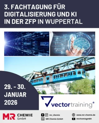 Save the date! We'll be there – live at the 3rd Symposium on Digitalization & AI in NDT hosted by VECTOR Training! 👇

📍 Historic Town Hall Wuppertal | 🗓 January 28–30, 2026

Our colleagues Roman Dörn (New Business Development) and Patrick Trockel (Head of Marketing) will be there with a booth – ready for personal exchanges, technical know-how, and exciting insights into the digital future of non-destructive testing.

📣 What you can expect
- Specialist presentations on current developments
- Networking with the industry's leading minds
- Smart solutions for quality assurance
- And an inspiring look beyond the horizons of the NDT community

Curious? Then take the opportunity to talk to Roman and Patrick in person – they look forward to exciting discussions about the future of NDT.
__________

Save the Date! Wir sind dabei – live auf der 3. Fachtagung für Digitalisierung & KI in der ZfP von VECTOR Training! 👇

📍 Historische Stadthalle Wuppertal | 🗓 28.–30. Januar 2026

Unsere Kollegen Roman Dörn (New Business Development) und Patrick Trockel (Leiter Marketing) sind mit einem Stand vor Ort – bereit für persönlichen Austausch, technisches Know-how und spannende Einblicke in die digitale Zukunft der zerstörungsfreien Prüfung.

📣 Was euch erwartet
- Fachvorträge zu aktuellen Entwicklungen
- Netzwerken mit den Köpfen der Branche
- Smarte Lösungen für die Qualitätssicherung
- Und ein inspirierender Blick über den Tellerrand der ZfP-Community

Neugierig? Dann nutzt die Gelegenheit zum persönlichen Austausch mit Roman und Patrick – sie freuen sich auf spannende Gespräche rund um die Zukunft der ZfP.

#mrchemie #ndt #symposium #wuppertal #networking