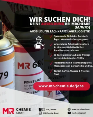 Hinter funktionierenden Prozessen steckt fast immer eine starke Lagerlogistik. 📦
Damit Materialien, Produkte und Lieferungen zur richtigen Zeit am richtigen Ort sind, braucht es Menschen, die organisiert arbeiten, Verantwortung übernehmen und den Überblick behalten.

Deshalb suchen wir zum Ausbildungsstart am 01.08.2026 neue Auszubildende zur Fachkraft für Lagerlogistik (m/w/d) an unserem Standort in Unna.

Bei MR Chemie erwartet dich keine „Zuschauer-Ausbildung“, sondern echte Praxis:
Vom Wareneingang über Bestandskontrollen bis hin zu Versandprozessen lernst du die Abläufe eines modernen Industrieunternehmens direkt im Arbeitsalltag kennen.

Was dich bei uns erwartet:
🔹 Moderne Lager- und IT-Systeme
🔹 Eigenverantwortung und Teamarbeit
🔹 Einblicke in reale Unternehmensprozesse
🔹 30 Tage Urlaub & kurze Freitage
🔹 Kaffee, Obst & Freizeitraum inklusive
🔹 Ein familiäres Unternehmen mit internationalem Umfeld

Du möchtest mit anpacken, strukturiert arbeiten und gleichzeitig eine solide Grundlage für deine berufliche Zukunft schaffen?

Dann freuen wir uns auf deine Bewerbung. 👋

📍 Standort: Unna
🎓 Ausbildungsstart: 01.08.2026
📩 application@mr-chemie.de

#Ausbildung2026 #Lagerlogistik #Karriere #Ausbildung #Logistik #Unna #MRchemie #Industrie #Teamwork