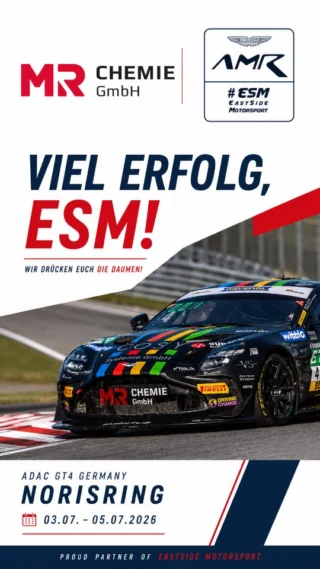 🏁FOCUS - Race Weekend ahead! 🏁
The countdown is over: Tomorrow, the second race weekend of the ADAC GT4 Germany begins at the legendary Norisring.

As a proud partner of EastSide Motorsport, we are excited to follow the team as they take on one of the most demanding circuits on the calendar. With high speeds, heavy braking zones and no room for mistakes, the Norisring promises thrilling racing from start to finish.

After a strong opening weekend at the Red Bull Ring, we wish the entire EastSide Motorsport team every success for Round 2.

Good luck and full throttle! 🏁💪

_________

🏁 FOKUS - Auf geht's zum Norisring! 🏁
Morgen startet das zweite Rennwochenende der ADAC GT4 Germany – und damit die nächste Herausforderung für EastSide Motorsport auf dem legendären Norisring.

Als stolzer Partner von ESM freuen wir uns darauf, das Team auch an diesem Wochenende zu begleiten. Der einzige Stadtkurs im Rennkalender verlangt Fahrern und Team alles ab: hohe Geschwindigkeiten, harte Bremspunkte und kein Platz für Fehler – beste Voraussetzungen für packenden Motorsport.

Nach einem erfolgreichen Auftakt am Red Bull Ring heißt es jetzt: voller Fokus auf Runde zwei.

Wir wünschen dem gesamten Team von EastSide Motorsport viel Erfolg, starke Rennen und eine sichere Zielankunft.

Gebt alles – wir drücken euch die Daumen! 🏁💪

#MRChemie #EastSideMotorsport #ESM #ADACGT4Germany #Norisring Motorsport Racing AstonMartin Partnership